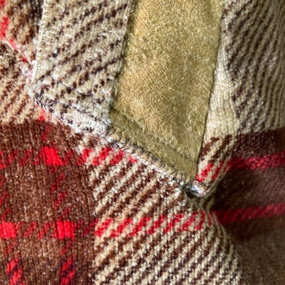 Mens Vintage 70s Plaid Corduroy Faux‎ Fur Jacket Thrashed Brown Red M Flaw - Picture 7 of 12